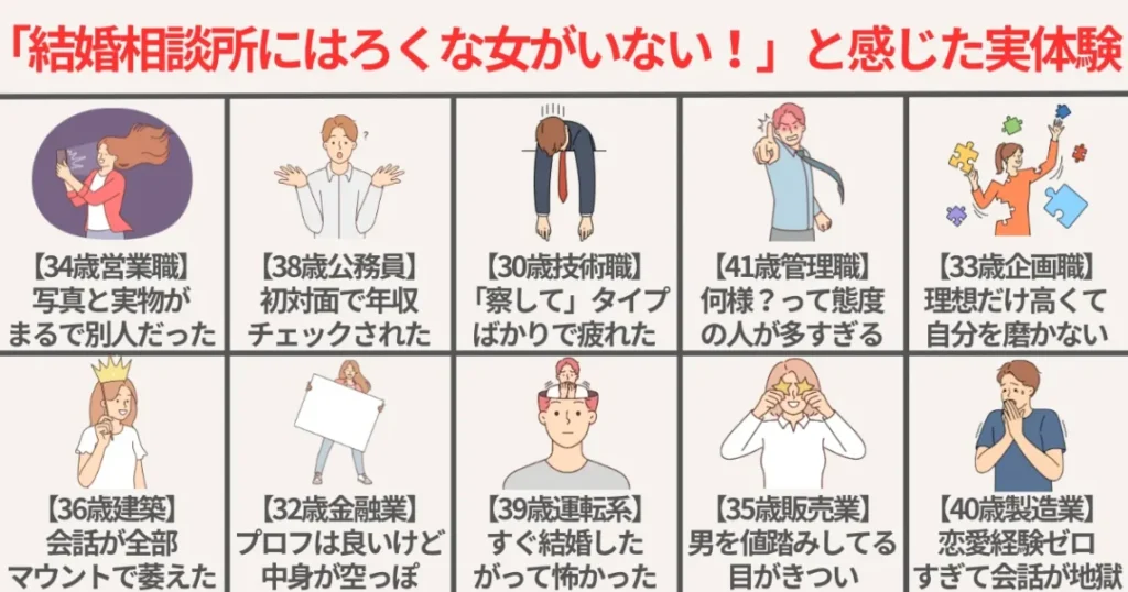 「結婚相談所にはろくな女がいない！」と感じた男性陣の実体験レビュー