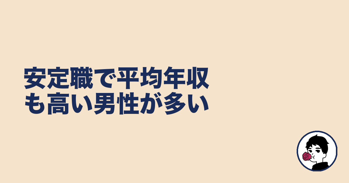 安定職で平均年収も高い男性が多い|やましょ