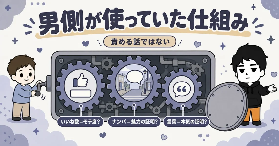 穴モテの女性に共通する勘違い3選を、男側が利用していた仕組みとして示す図