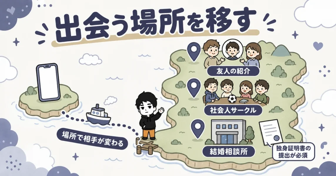 穴モテから抜け出す方法：マッチングアプリから出会い方を変える3つの場所の地図