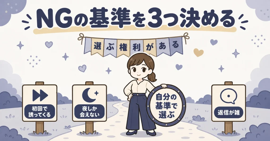 穴モテから抜け出す方法：自分を安売りしないためのNG基準3つを決める図