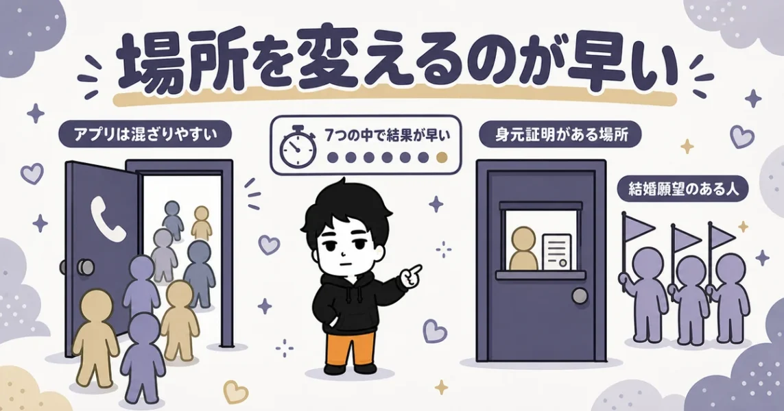 穴モテ卒業には出会う場所を変えるのが早い理由を2つの扉で示す図