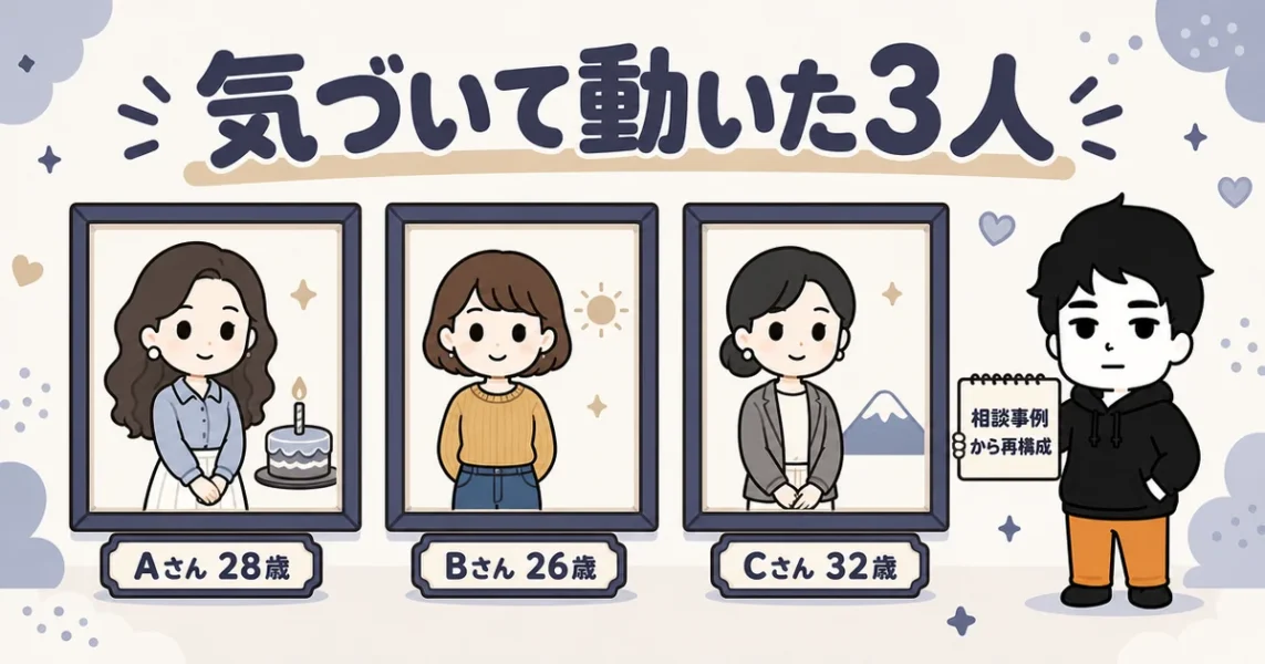 穴モテ卒業して本命になれた女性の体験談3選（Aさん・Bさん・Cさん）の紹介図