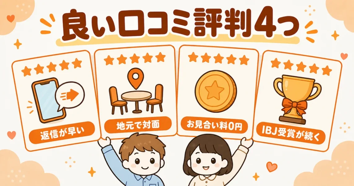 結婚相談所アスマリの良い口コミ評判4つ(返信の早さ・地元で対面・お見合い料0円・IBJ受賞)