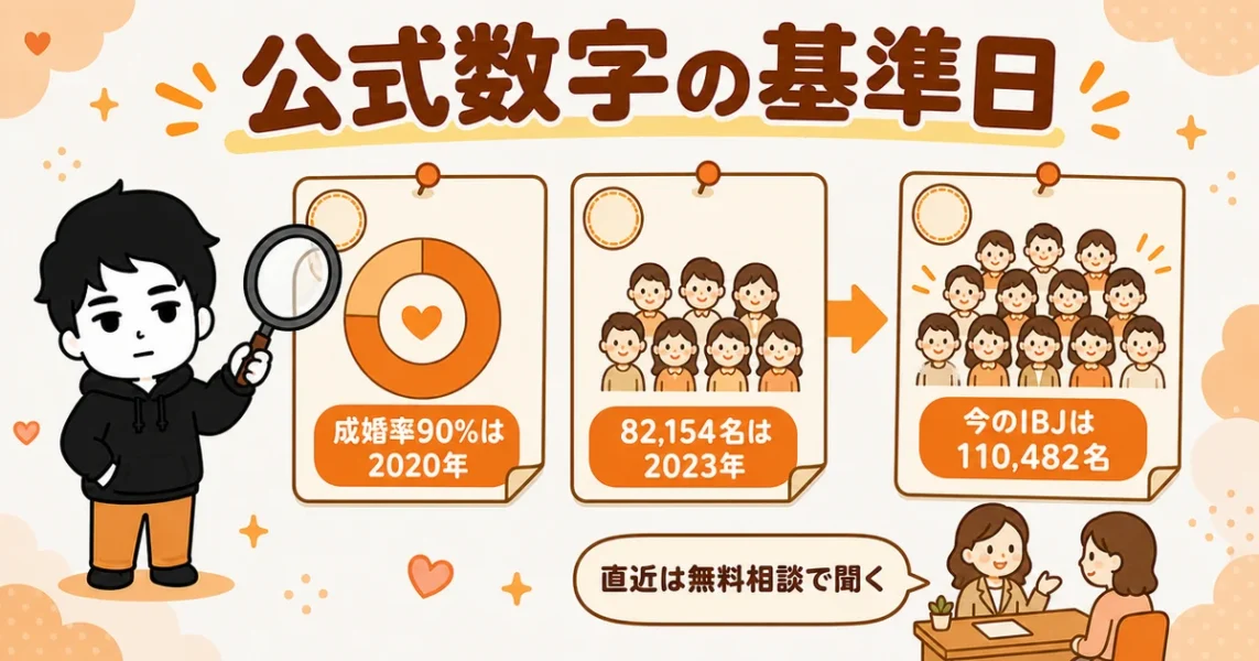 アスマリ公式の成婚率90%は2020年の数字。会員数82,154名はIBJ全体の2023年時点