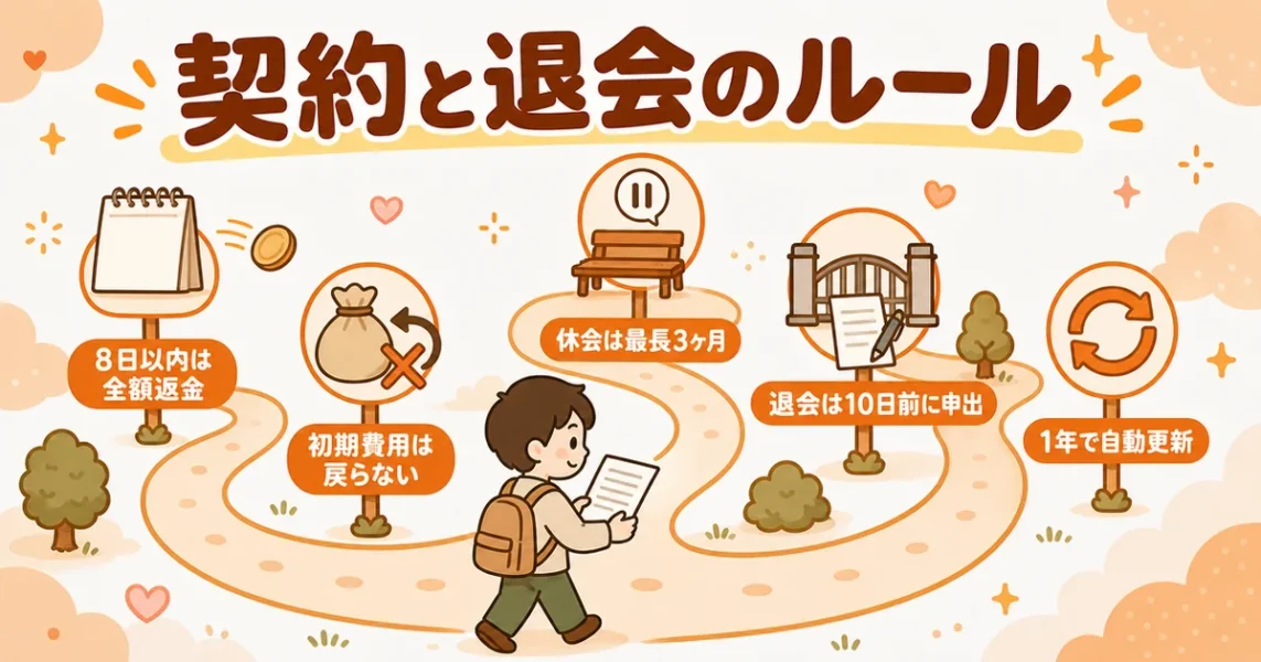 アスマリの契約と退会のルール。8日以内は全額返金、休会は最長3ヶ月