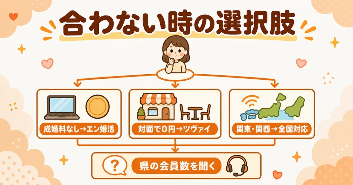 アスマリが向いていない人の選択肢。成婚料0円のエン婚活、対面ならツヴァイ