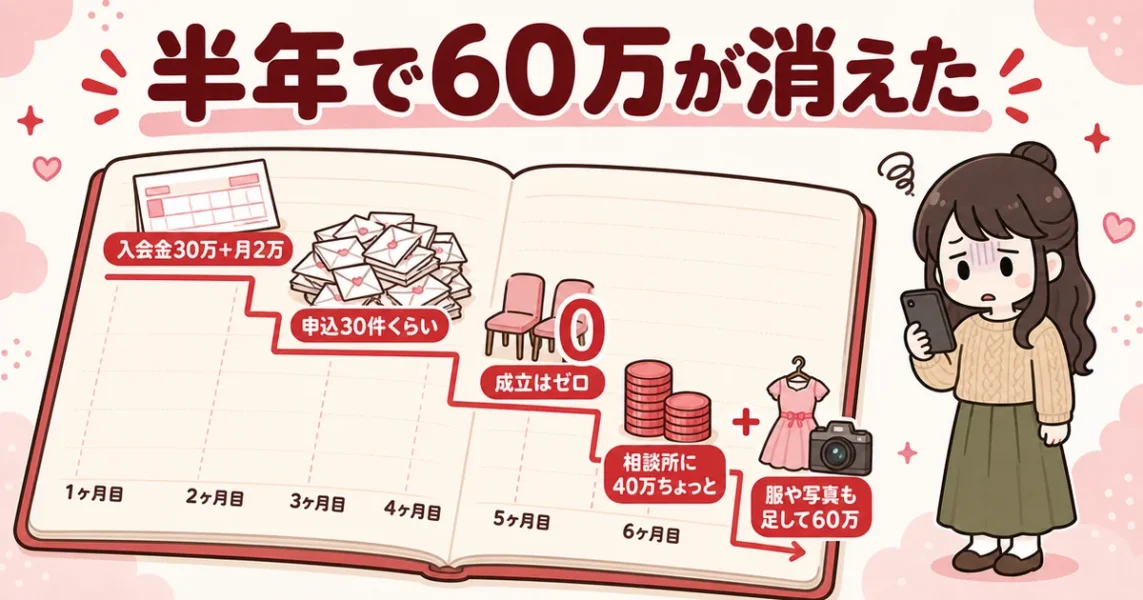 結婚相談所の体験談｜Mさん28歳は仲人型で半年・申込30件成立ゼロ、合計60万を使った