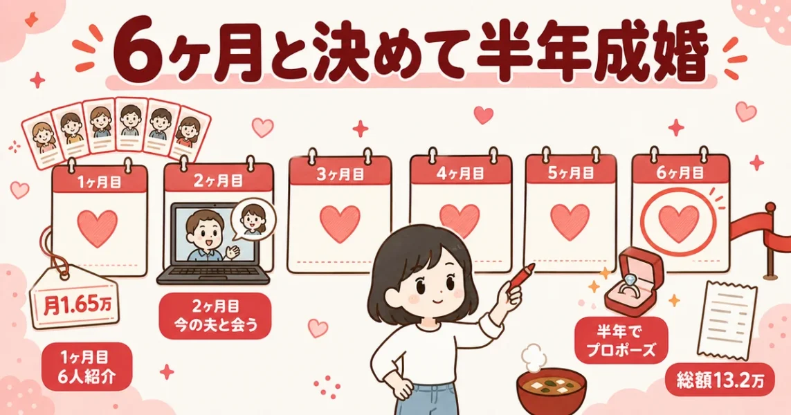 エン婚活の体験談｜Aさん30歳は6ヶ月と期限を決め、半年・総額13.2万で成婚