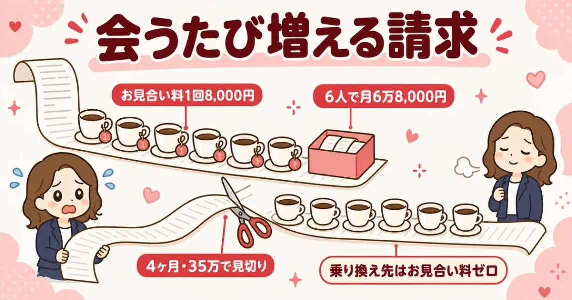 結婚相談所のお見合い料の体験談｜Nさん34歳は1回8,000円で請求が膨らみ4ヶ月35万