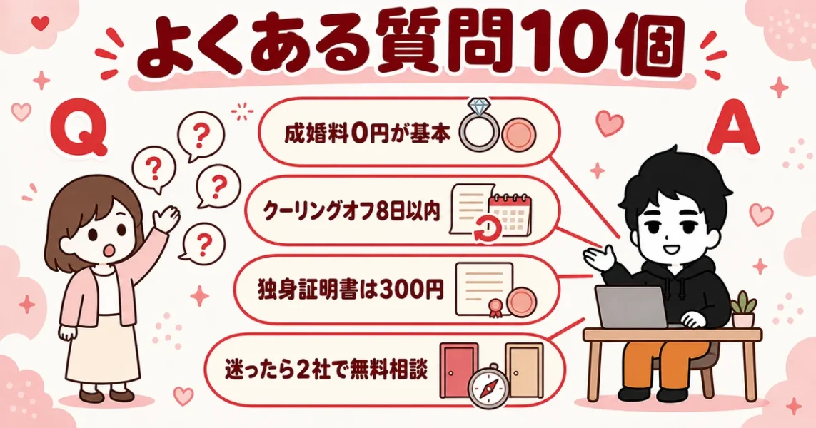 結婚相談所はぼったくり？よくある質問（成婚料・クーリングオフ・独身証明書・選び方）