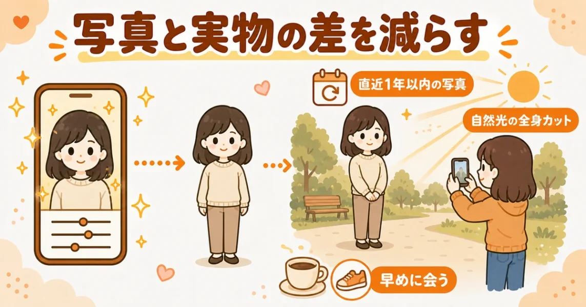 マッチングアプリで期待と現実のギャップを減らすプロフィール写真の撮り方の図解