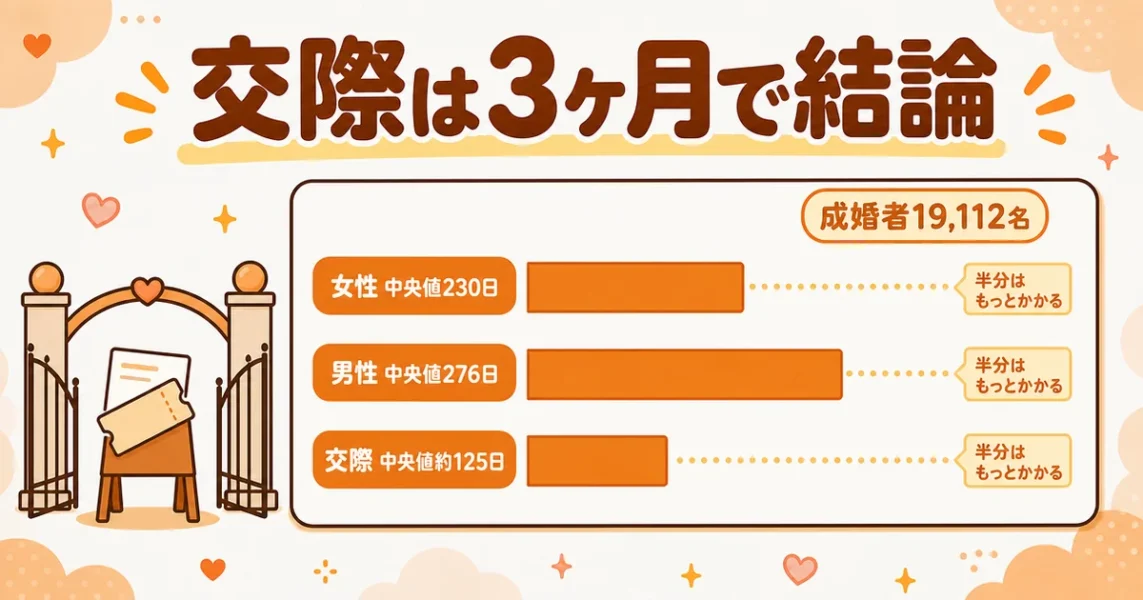 結婚相談所は結婚前提の人が集まる根拠となるIBJ成婚データ(在籍期間・交際期間の中央値)のグラフ