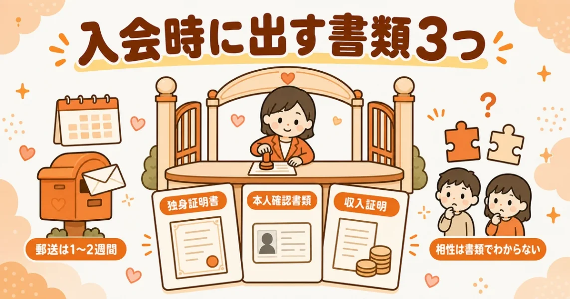 IBJ加盟の結婚相談所で入会時に提出する独身証明書など書類3つと証明の範囲の図解