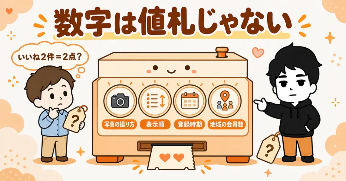 マッチングアプリで病む原因、いいね数で自分を採点してしまう仕組みと実際の変数の図解