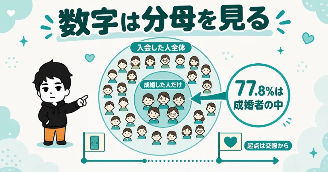 ムスベル公式の成婚データは分母が成婚者だけ。成婚率ではない数字の読み方図解