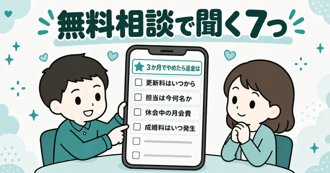 ムスベルの無料相談で聞くべき7つの質問。返金・更新料・成婚料の確認チェックリスト