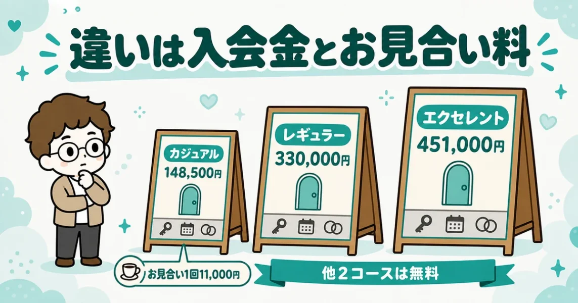 ムスベルの料金3コースの比較。入会金とお見合い料の違いが分かる図解