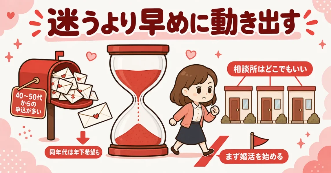 オーネット体験者が感じた婚活は早く始めるべき理由。40〜50代からの申込が多かった実体験の図解