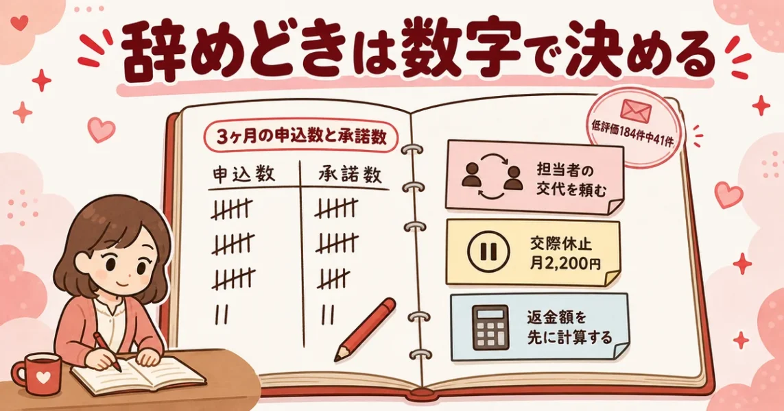 オーネットでお断りばかりで心が折れた時の対処。辞めどきを数字で判断する4つの手順をノートで図解