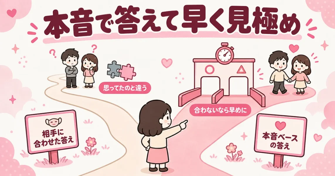 好きなタイプの答えを相手に寄せすぎず本音で答えると早く見極められる分岐の図解