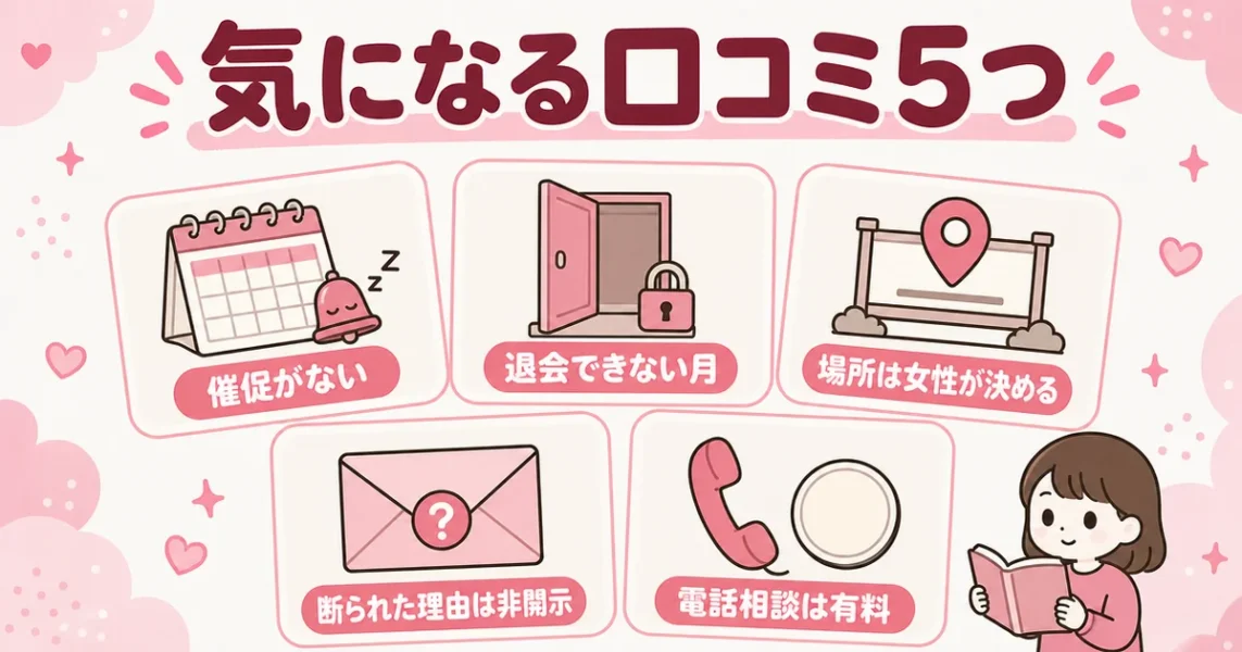 スマリッジの悪い口コミ5つの実態。催促なし・退会できない月などを整理した図解