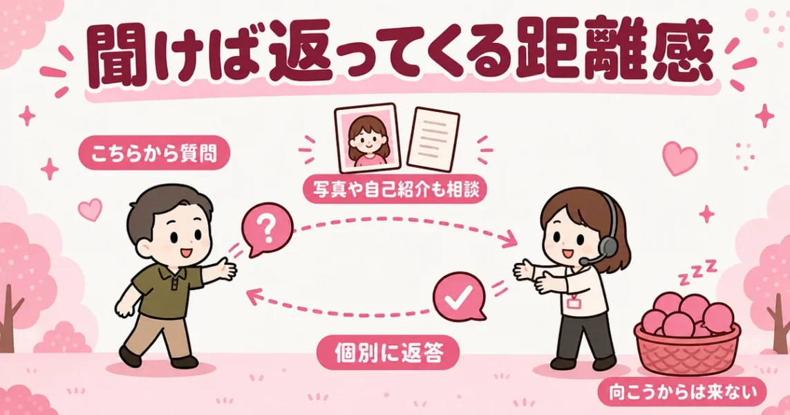 スマリッジの良い口コミ「質問への返信は丁寧」。自分から聞けばアドバイザーが答える距離感の図解