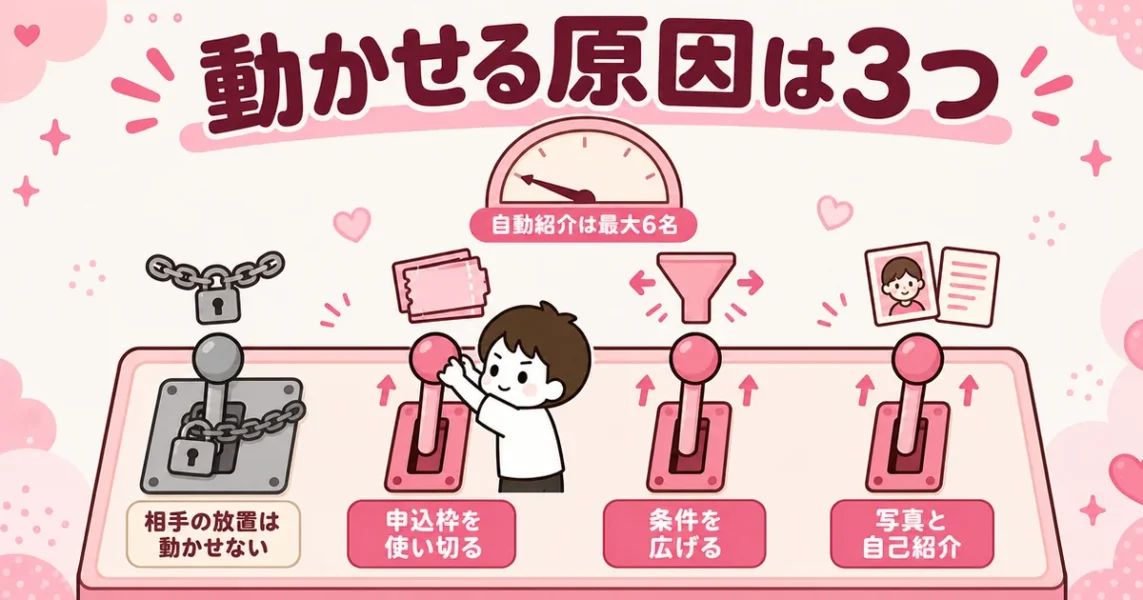 スマリッジで会えない理由4つ。自分で動かせない原因と動かせる原因を分けた図解