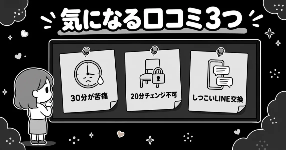 ザシングルの悪い口コミ評判(20分チェンジできない・LINE交換がしつこい等)の図解