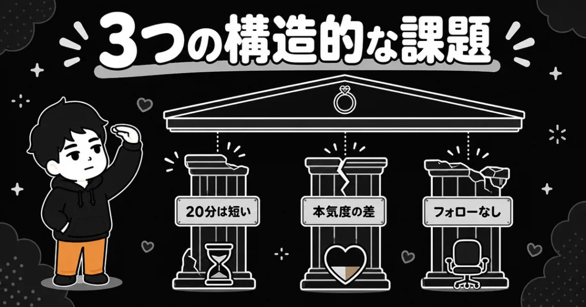 ザシングルで結婚相手は見つかる?20分の短さなど3つの構造的問題の図解