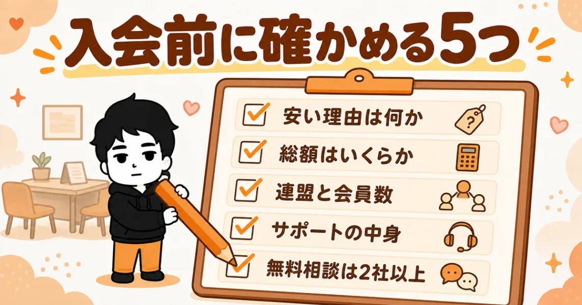 安い結婚相談所を選ぶ際の注意点5つを入会前のチェックリストにした図解