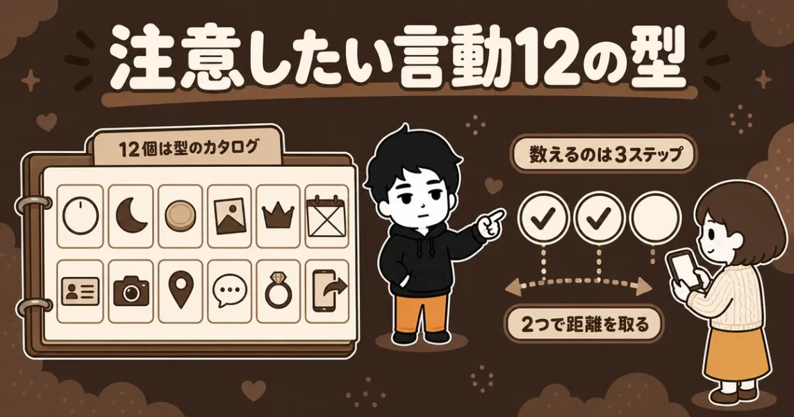マッチングアプリのやばい男の特徴12選を型のカタログとして3ステップで数える図