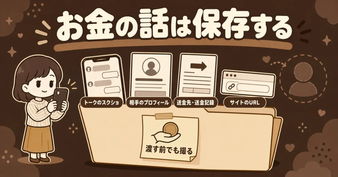 マッチングアプリでお金の話が出たら、やり取りの証拠を残しておくものの図