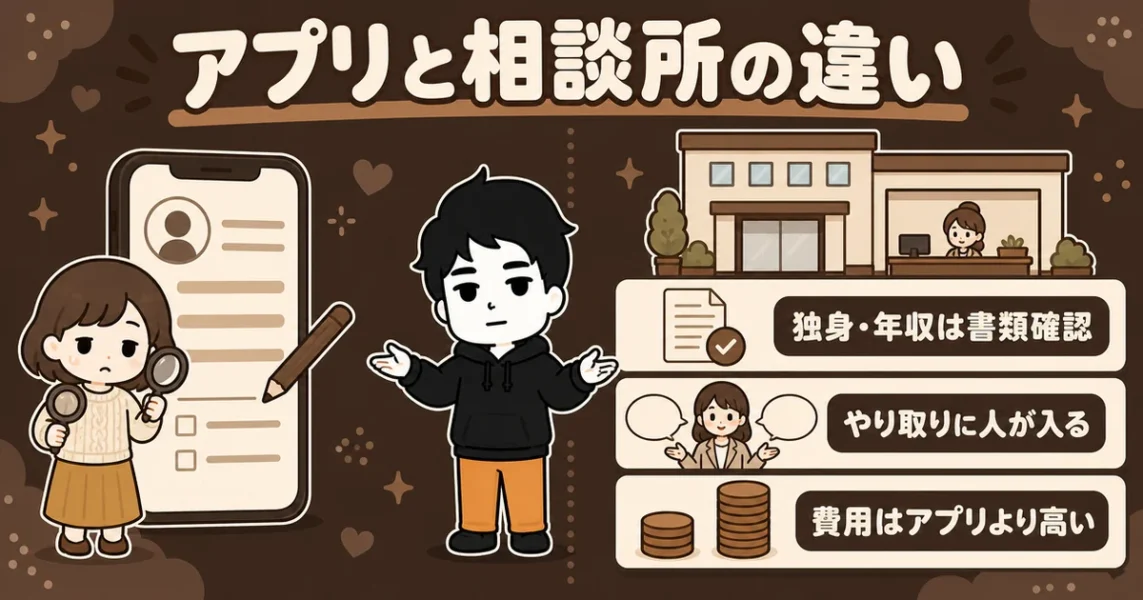マッチングアプリに疲れたら結婚相談所も選択肢。アプリとの主な違い3つの図