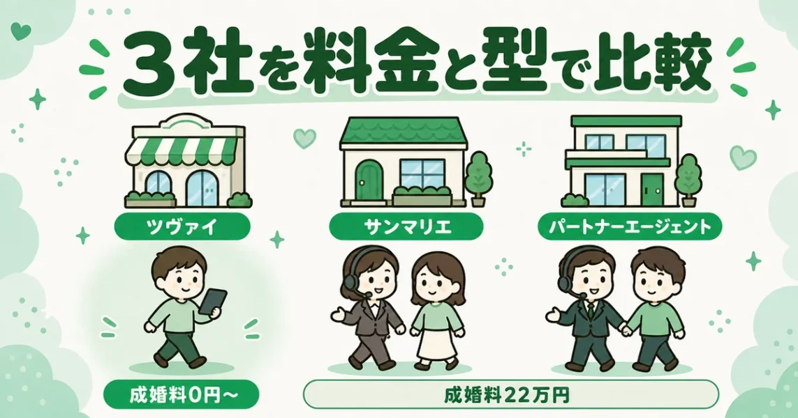 ツヴァイとサンマリエ・パートナーエージェントの成婚料とサポート型を比べた図