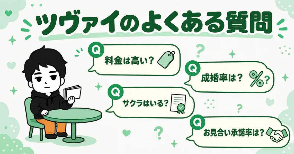 ツヴァイの口コミ・体験談のよくある質問。料金や成婚率、サクラ、お見合い承諾率