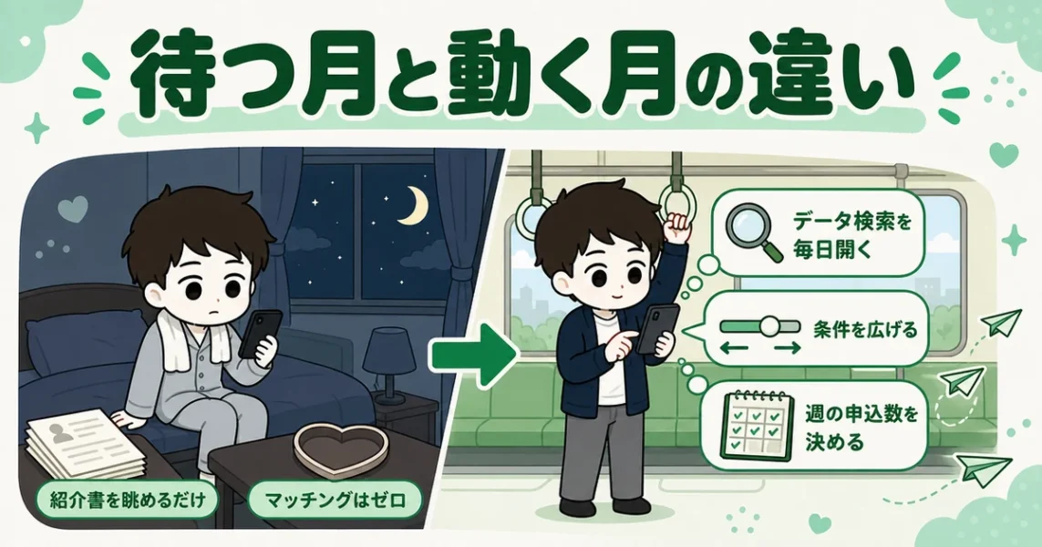 ツヴァイは入会後に放置されるのかを待つ1ヶ月目と自分で検索する月の違いで示す図解