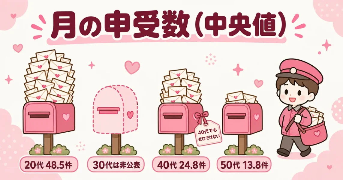 結婚相談所で女性が申し込まれる数。20代は月48.5件、40代は24.8件（IBJ成婚白書）